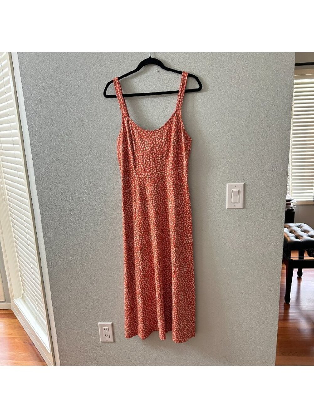Free People Lorelai Midi Ditsy Floral Print Tie Back Dress MEDIUM Orange